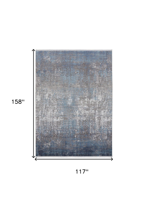 10' x 13' Abstract Power Loom Distressed Area Rug With Fringe - Blue Gray And Silver