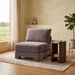 Velvet upholstered Meridian Furniture armless stationary chair with sleek design and plush fabric for modern living spaces.