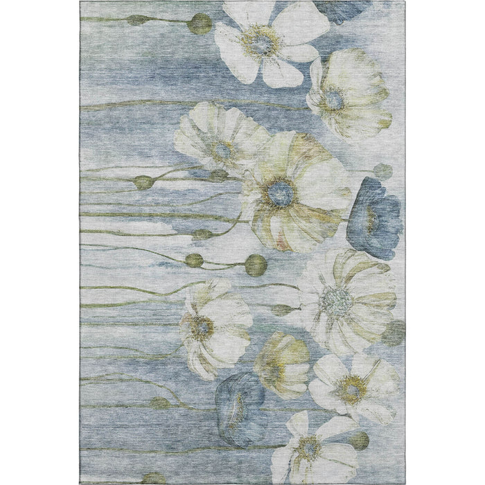 10' X 14' Floral Washable Area Rug With UV Protection (657299) - Blue / Ivory / Gold