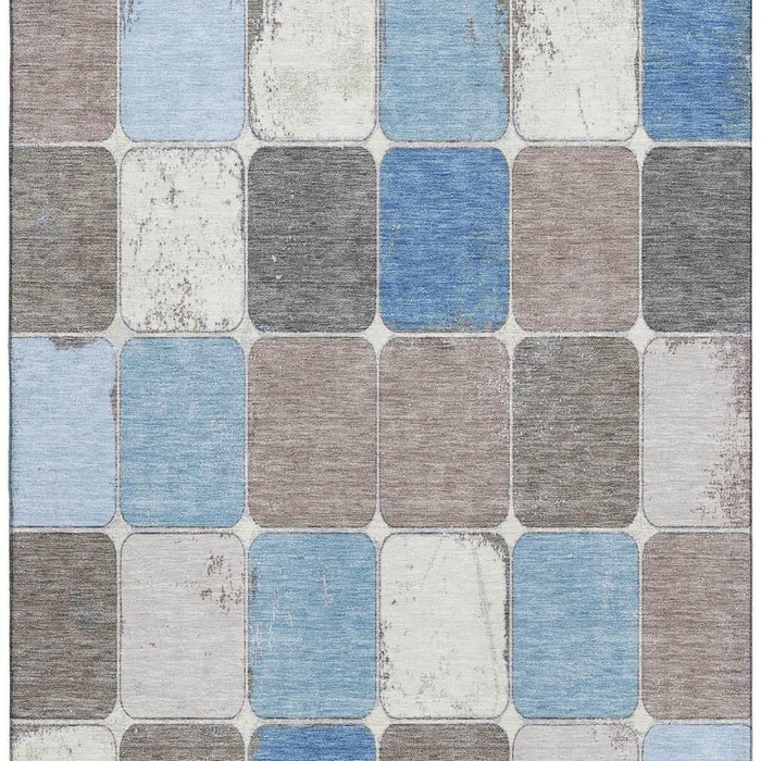 10' X 14' Geometric Washable Area Rug With UV Protection (709114) - Blue / Ivory / Taupe