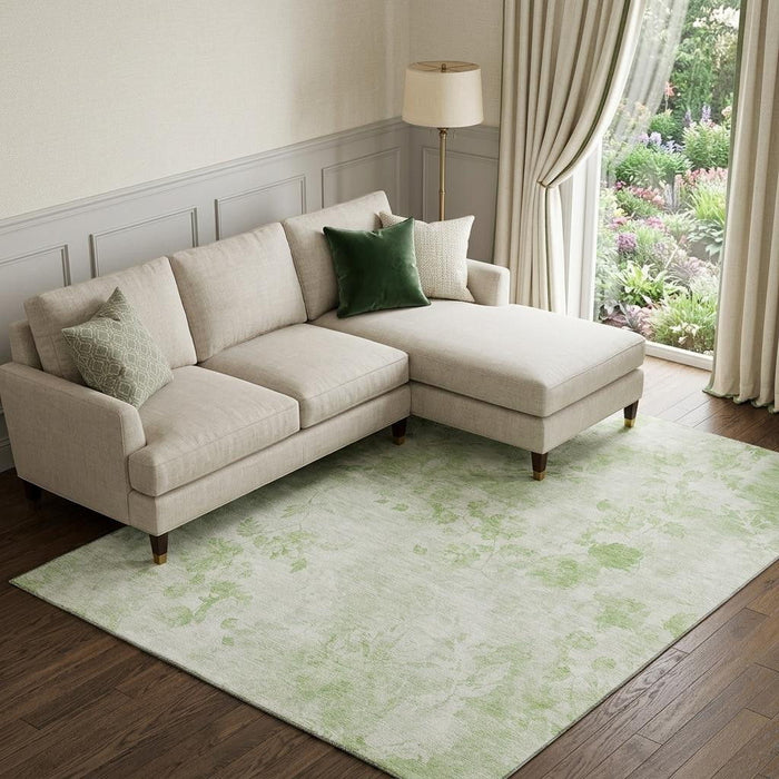 10' X 14' Floral Washable Area Rug With UV Protection (657689) - Artichoke Green / Ivory