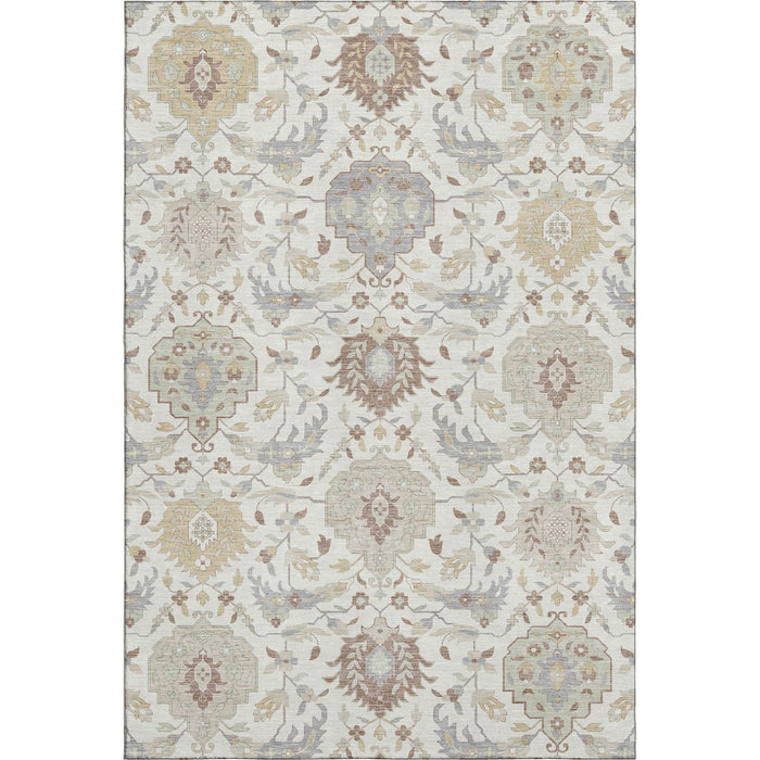 10' X 14' Damask Washable Area Rug With UV Protection (680553) - Ivory / Beige / Gray