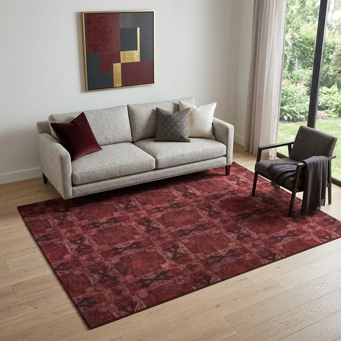 5' X 8' Floral Medallion Washable Area Rug With UV Protection (649464) - Burgundy / Red / Gray