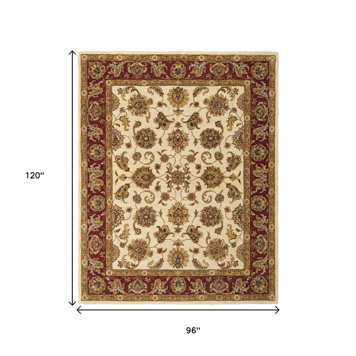 8' X 10' Oriental Hand Tufted Area Rug - Tan And Red