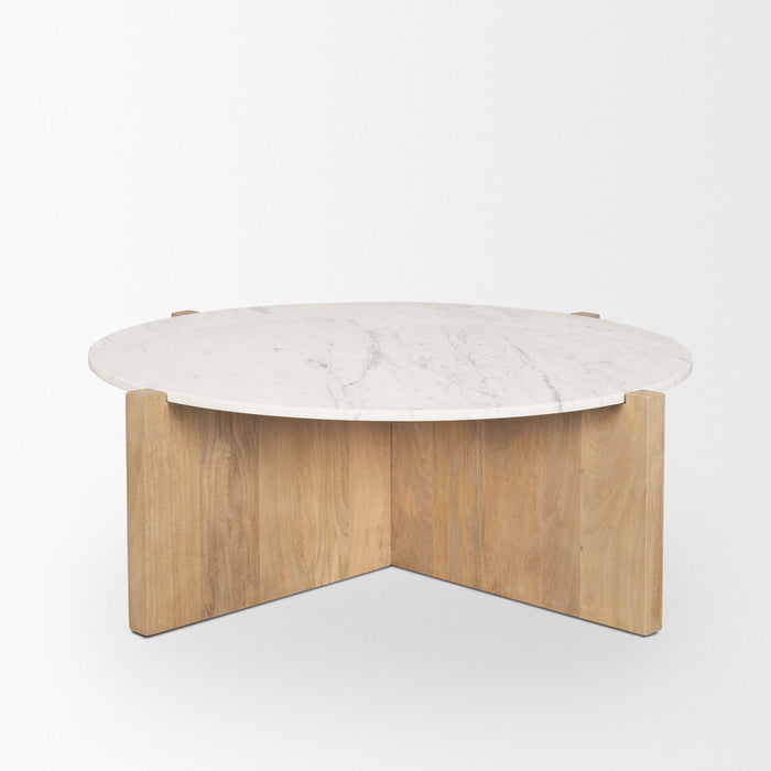 Marble Round Coffee Table - White / Brown