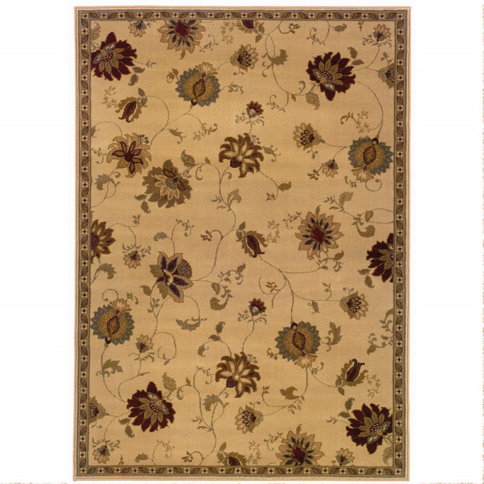 10' x 13' Floral Power Loom Stain Resistant Area Rug - Ivory Green Brown Blue And Rust