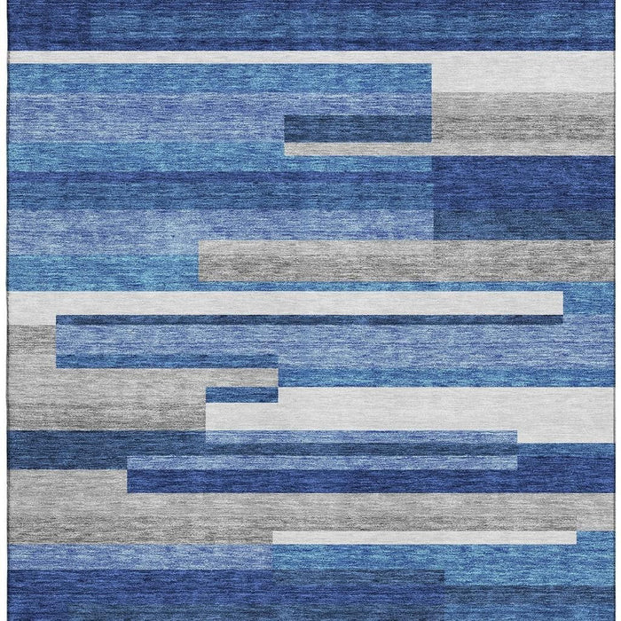 10' X 14' Striped Washable Area Rug With UV Protection - Blue