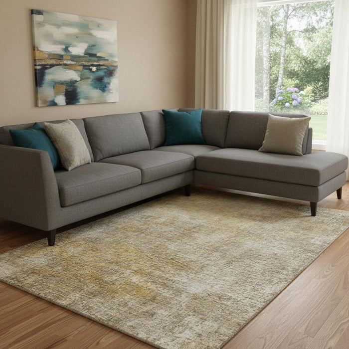 9' X 12' Abstract Washable Area Rug With UV Protection (650655) - Beige / Ivory
