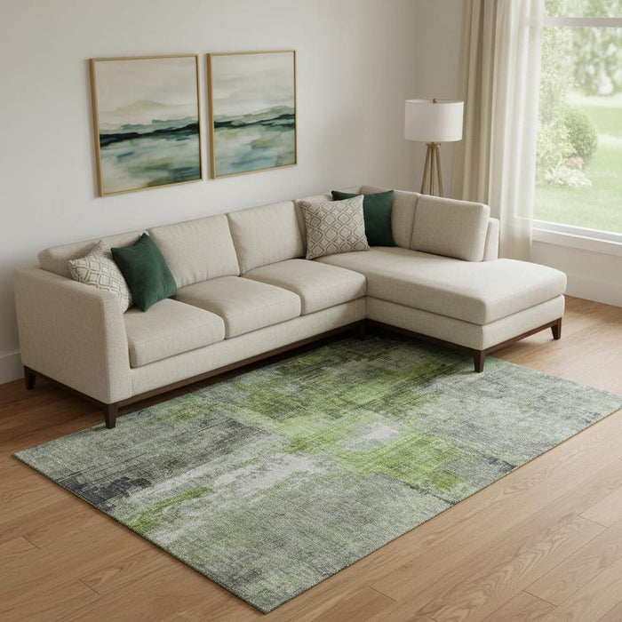 10' X 14' Abstract Washable Area Rug With UV Protection (700439) - Fern Green / Gray
