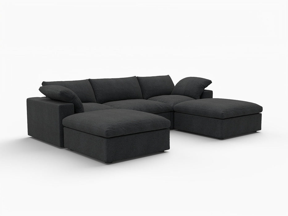Two Piece Living Room Set Blend Modular Sofa With Ottoman Storage - Black