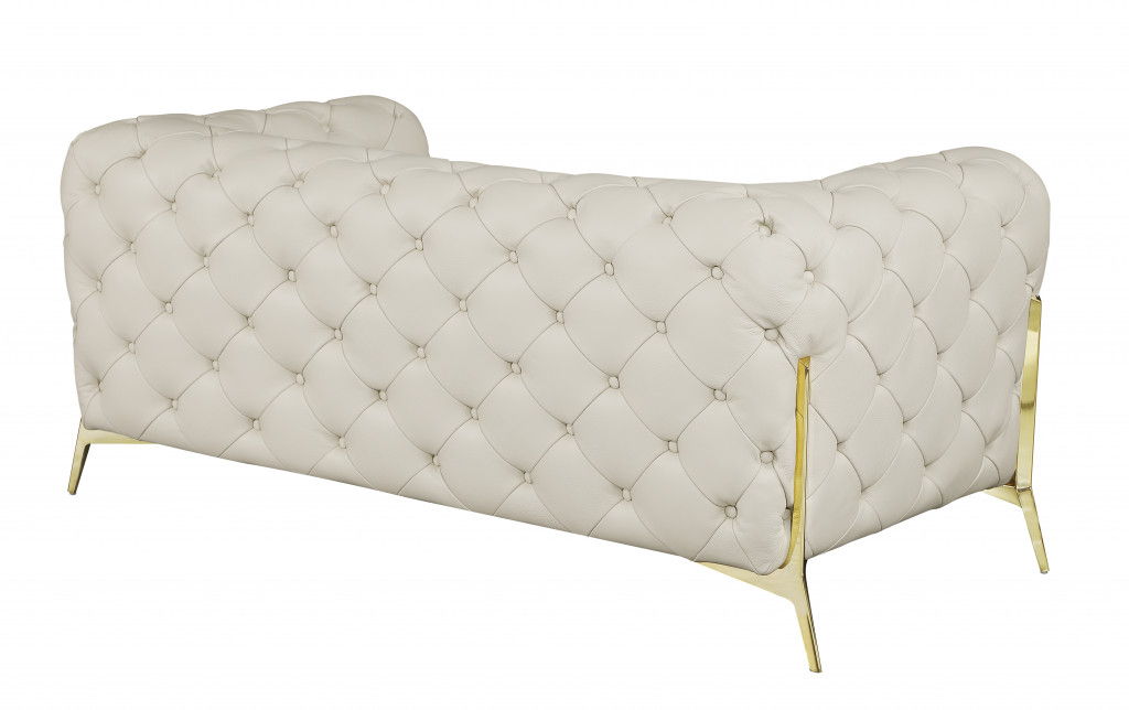 Italian Leather Loveseat - Beige / Gold