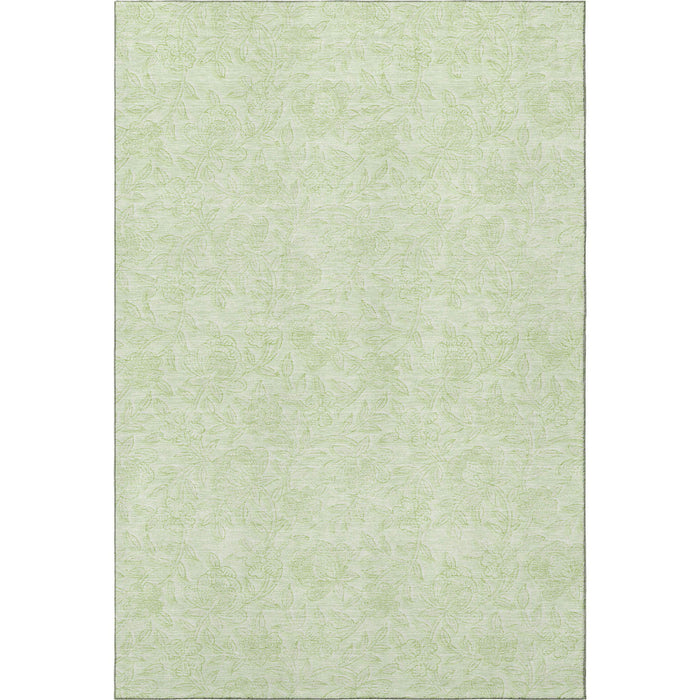 8' X 10' Floral Washable Area Rug With UV Protection - Artichoke Green And Ivory