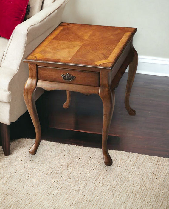 Solid And Manufactured Wood End Table With Drawer - Medium Brown
