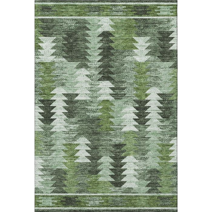 10' X 14' Southwestern Washable Area Rug With UV Protection - Olive Green
