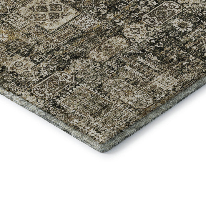 10' X 14' Floral Washable Area Rug With UV Protection (653374) - Coffee / Ivory / Gold