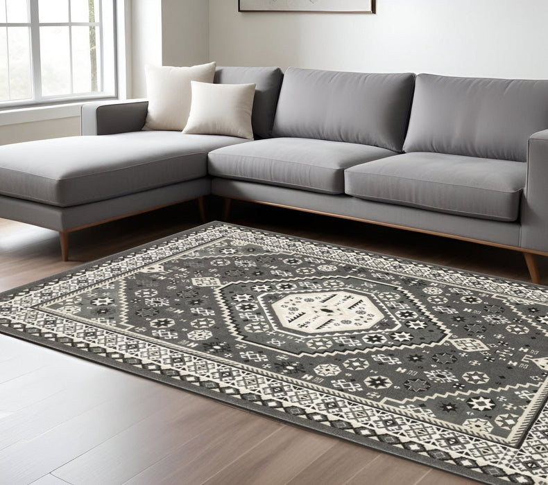10' X 13' Medallion Area Rug - Gray And Ivory