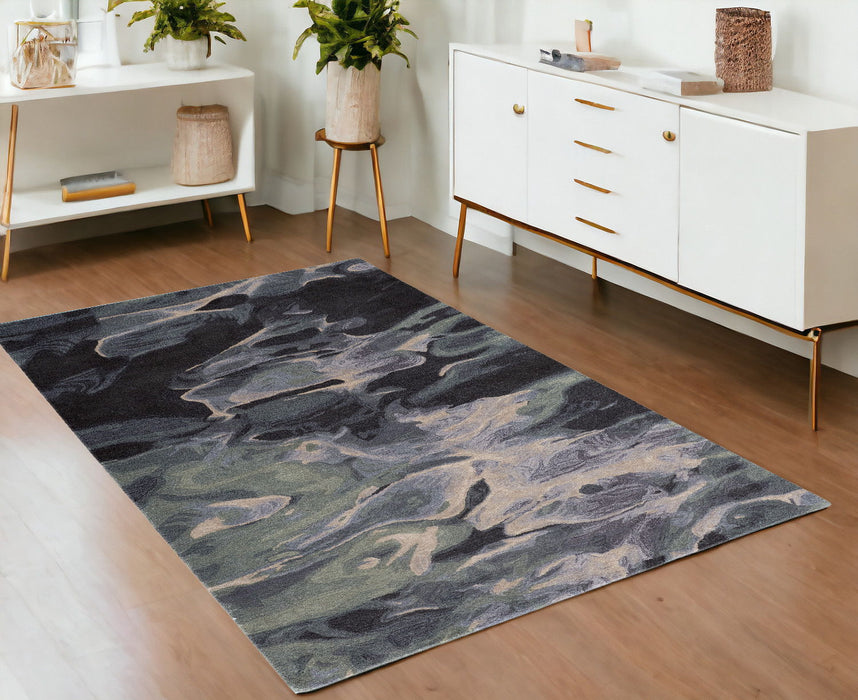 4' x 6' Wool Abstract Hand Tufted Area Rug - Blue And Black