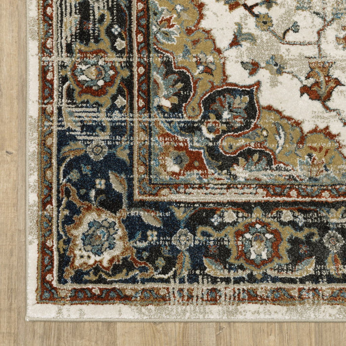 6' x 9' Oriental Power Loom Stain Resistant Area Rug - Beige Blue Green Rust And Gray