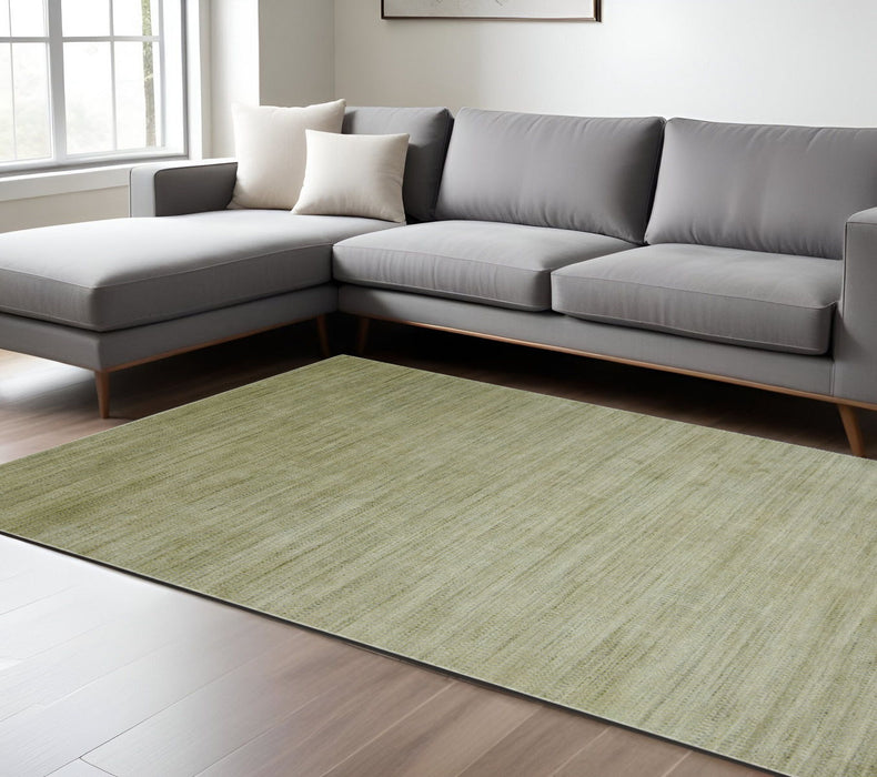 8' X 10' Wool Striped Hand Woven Area Rug - Green And Sage