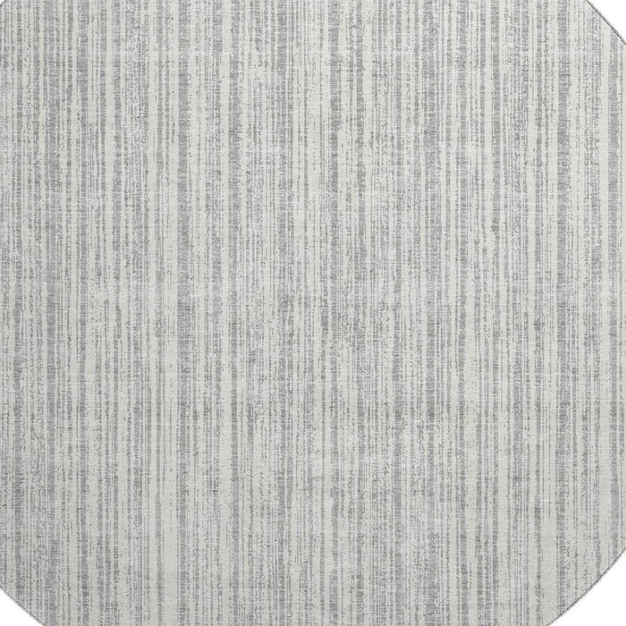 8' Striped Washable Round Rug With UV Protection - Gray And Silver