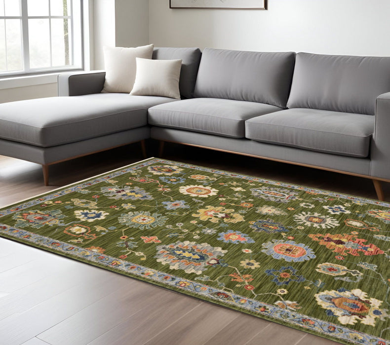 10' X 13' Oriental Area Rug With Fringe - Green