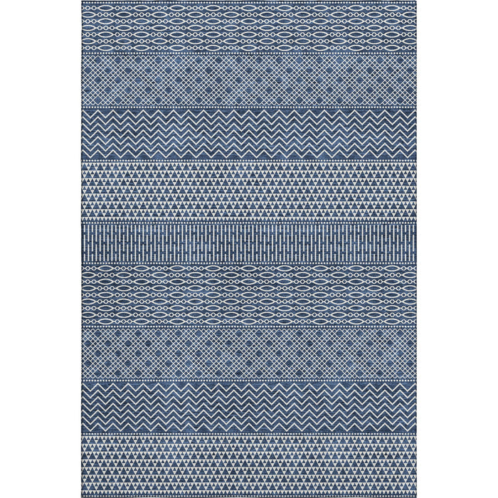 10' X 14' Striped Washable Area Rug With UV Protection (674808) - Navy Blue / Ivory