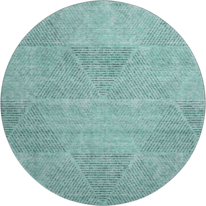 8' Geometric Washable Round Rug With UV Protection - Teal And Gray