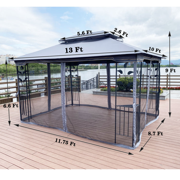 Giga patio gazebo tent with ventilated double roof and mosquito net, ideal for backyard or garden outdoor shade.