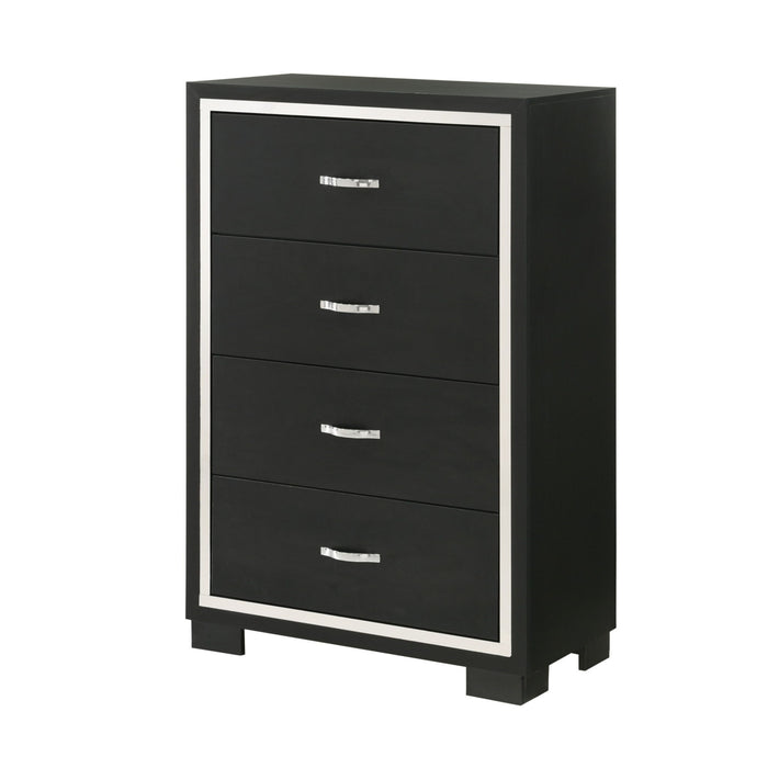 Black Giga 4-drawer accent bedroom chest with handles, featuring sleek design and storage space for modern bedroom decor.