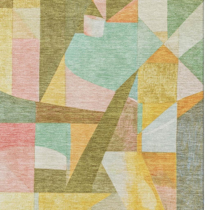 10' X 14' Abstract Washable Area Rug With UV Protection (700385) - Wheat / Pink / Olive Green