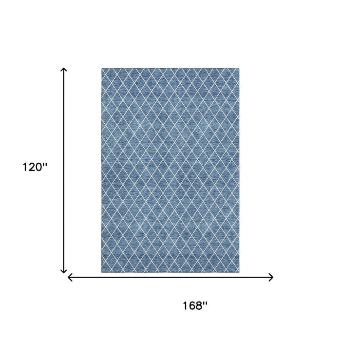 10' X 14' Geometric Washable Area Rug With UV Protection (674077) - Denim Blue / Ivory