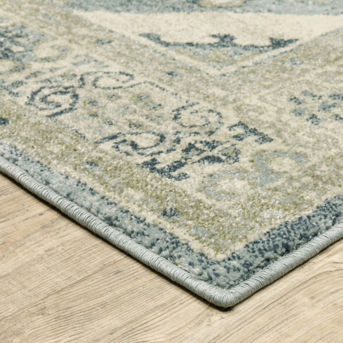 10' x 13' Oriental Power Loom Stain Resistant Area Rug - Blue Gray Beige And Teal