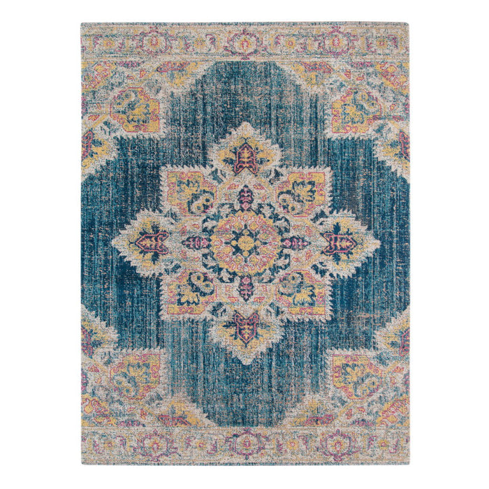 10' x 14' Medallion Power Loom Area Rug - Yellow And Navy