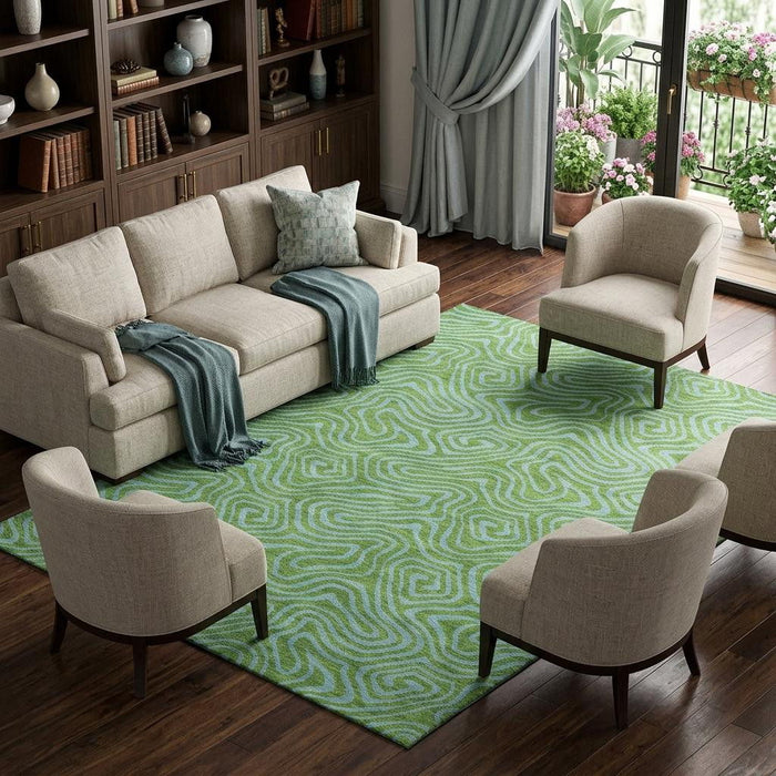 10' X 14' Abstract Washable Area Rug With UV Protection (680951) - Green / Sky Blue