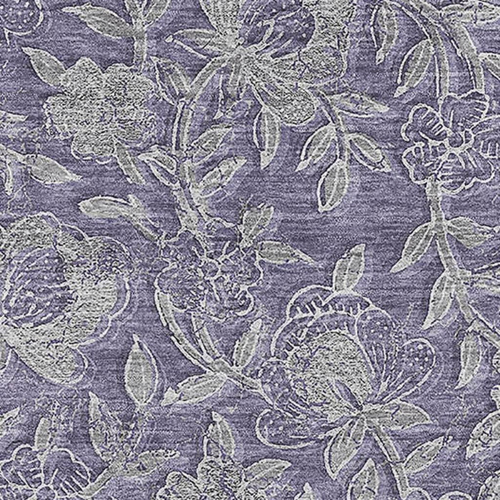 9' X 12' Floral Washable Area Rug With UV Protection - Eggplant And Gray