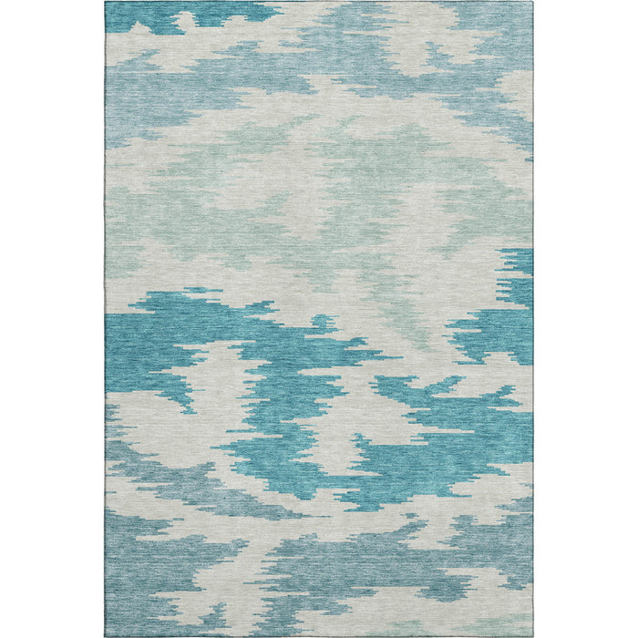 8' X 10' Abstract Washable Area Rug Polyester With UV Protection - Teal / Ivory