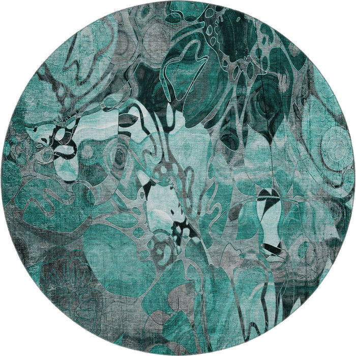 8' Abstract Distressed Washable Round Rug With UV Protection (649003) - Teal / Gray