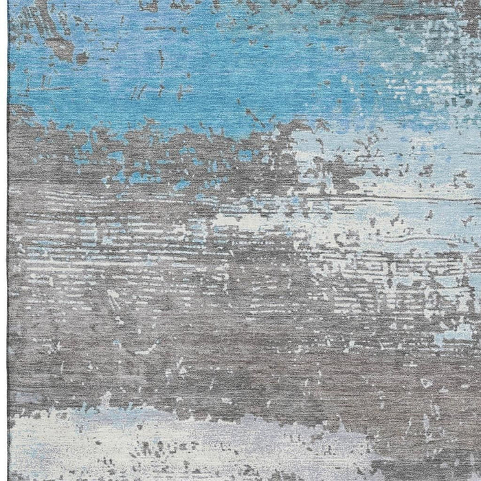 10' X 14' Abstract Washable Area Rug With UV Protection (701105) - Teal / Gray / Ivory