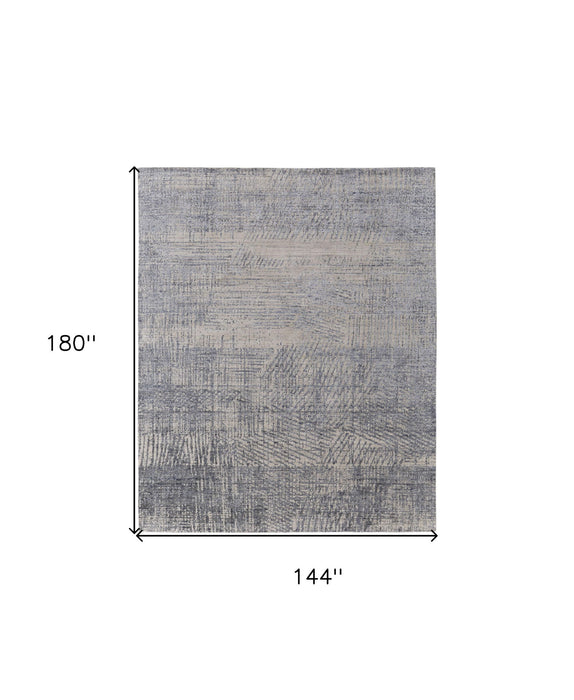 12' x 15' Abstract Hand Woven Worn Faded Area Rug - Gray Ivory And Blue