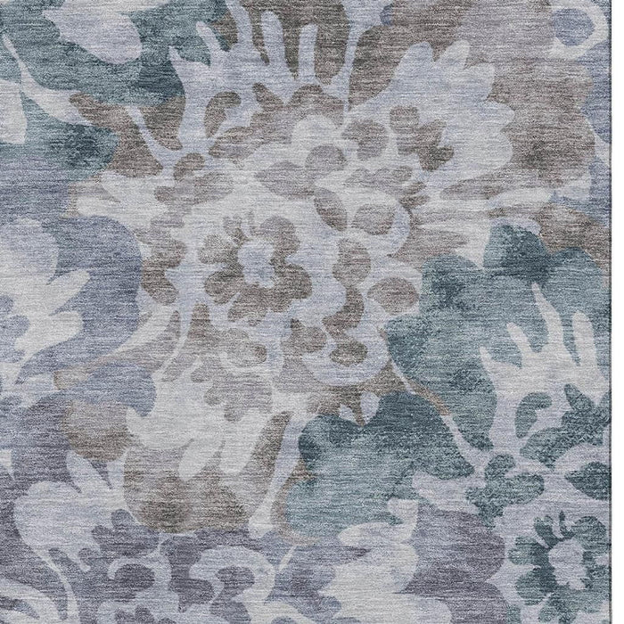 10' X 14' Floral Washable Area Rug With UV Protection (715051) - Blue / Silver