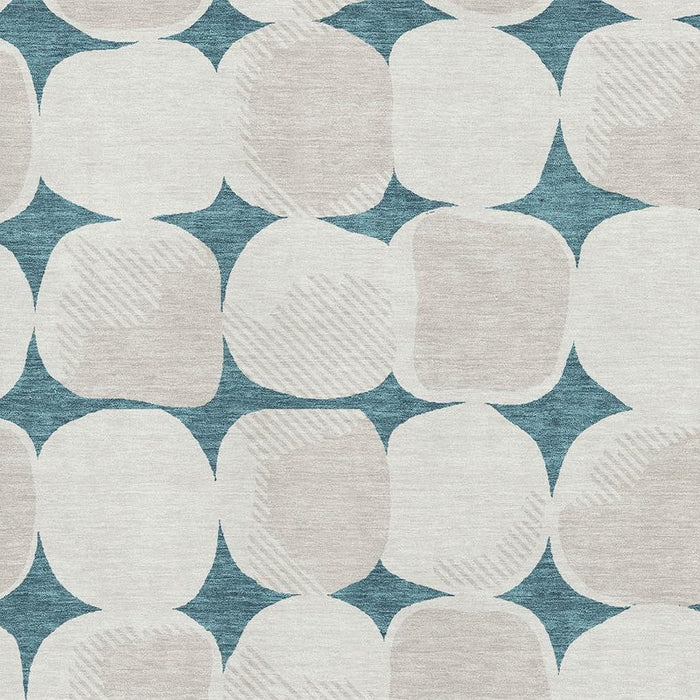 10' X 14' Abstract Geometric Washable Area Rug With UV Protection (669246) - Teal / Ivory