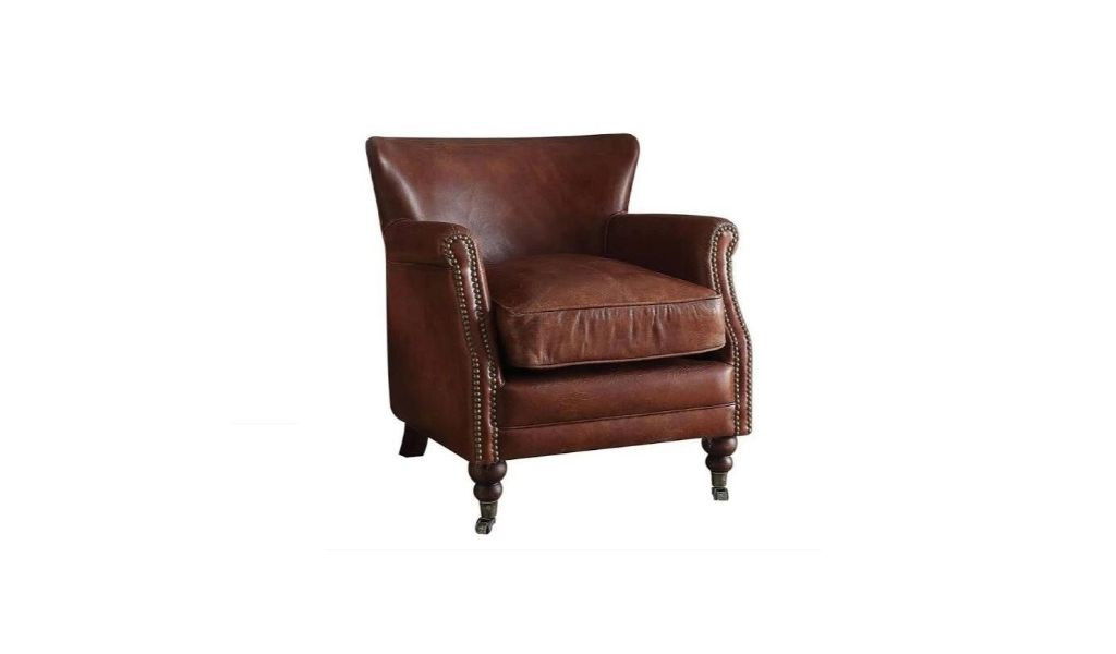 Top Grain Leather Wingback Chair - Dark Brown