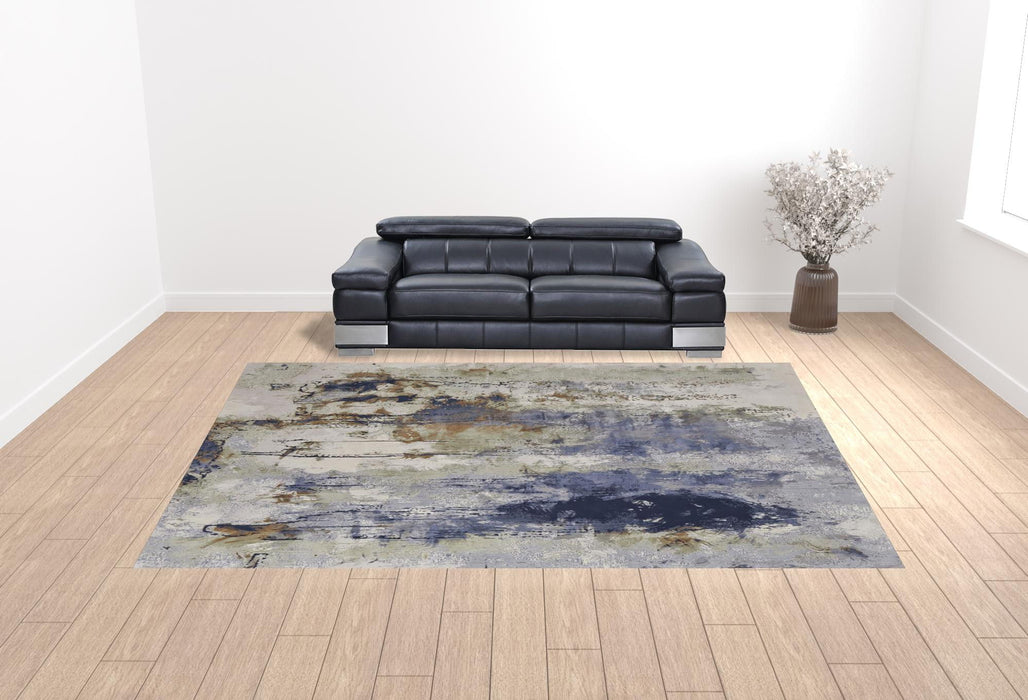 12' x 15' Abstract Power Loom Area Rug - Blue Orange And Ivory