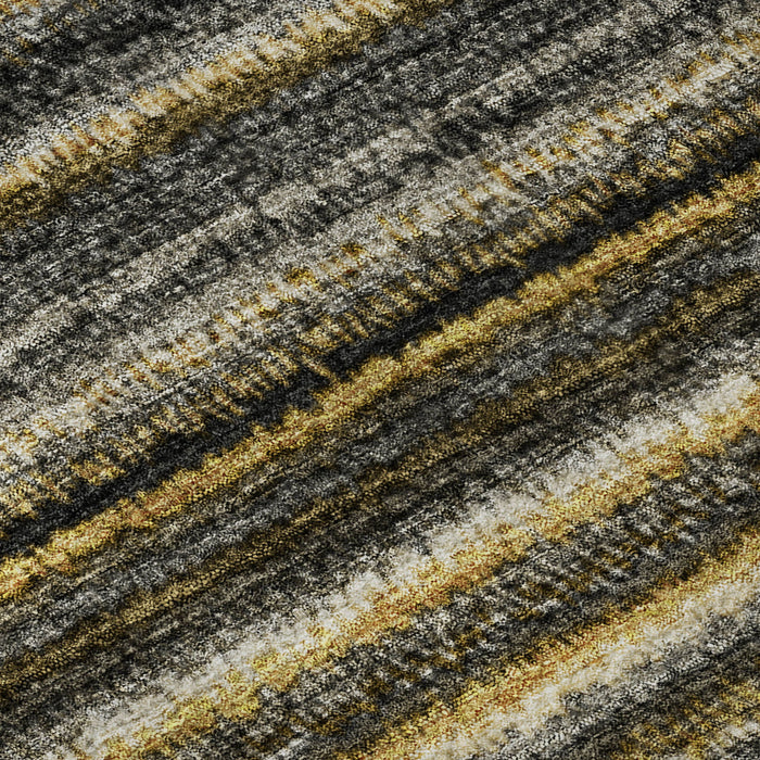 8' X 10' Striped Washable Area Rug With UV Protection (650798) - Gold / Ivory / Gray