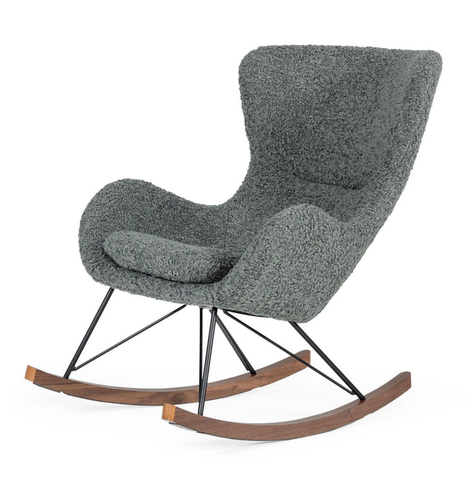 30" Faux Fur Metal And Solid Wood Rocking Chair - Gray And Brown