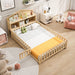 Giga full size Montessori floor bed with built-in bookcases, guard rails, storage headboards, and solid wood platform in natural finish.