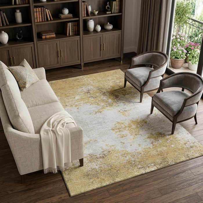 10' X 14' Abstract Washable Area Rug With UV Protection (680645) - Gold / Beige