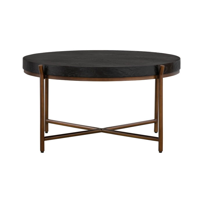 Solid Wood And Metal Round Coffee Table - Black And Brown
