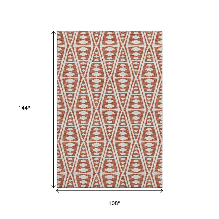 9' X 12' Tribal Washable Area Rug With UV Protection (644885) - Burnt Sienna / Ivory