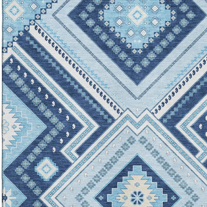 10' X 14' Tribal Washable Area Rug With UV Protection (679300) - Navy Blue / Ivory